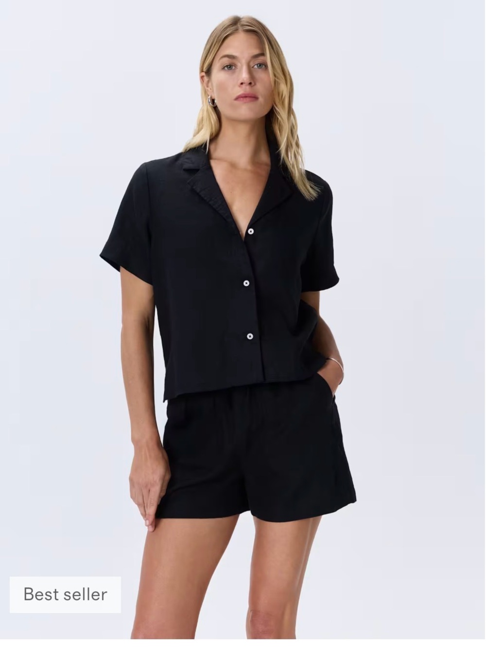 Quince Black Casual Linen Cropped button down